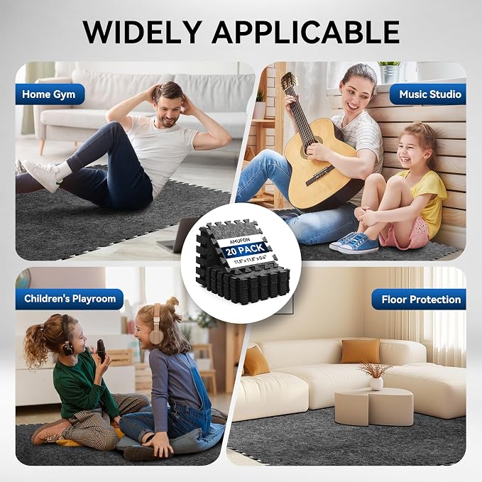 20 Pcs Interlocking Sound Absorbing Floor Mats, Non-Slip Felt Puzzle Mats - Image 6