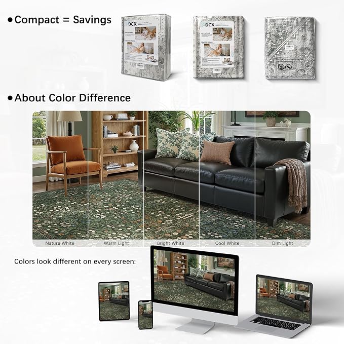DCX Green 8x10 Area Rugs, Machine Washable Non Slip Stain Resistant Soft - Image 5