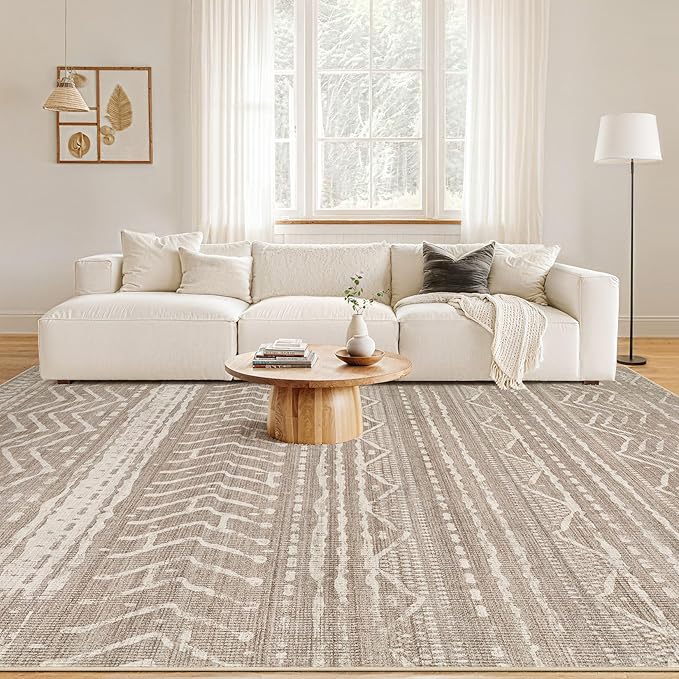 Nakagishi 5x8 Area Rug Living Room: Washable Boho Large Neutral Soft Rugs - Image 4