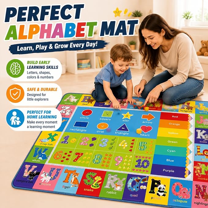 ABC Kids Play Rug, Non-Slip Classroom Carpet, soft low-pile surface, non-slip - Image 5