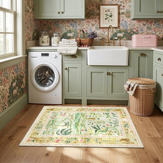 2x3 Washable Area Rug for Entryway Non Slip Safari Nursery Rug Green Kids Room - Image 3