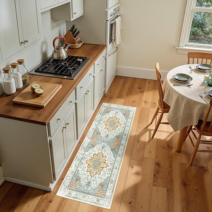 RELEANY Area Rugs Runner 2'x5' Washable Non-Slip, Floral Vintage Distress by RELEANY