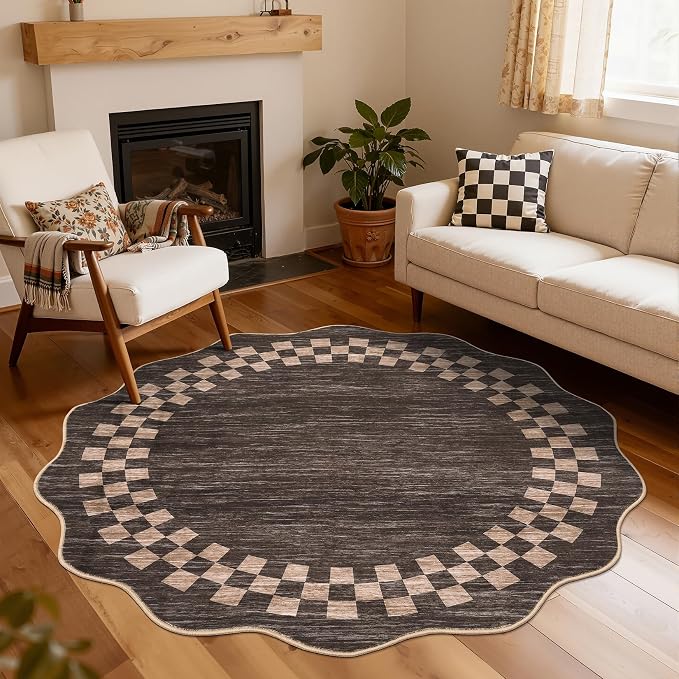 GarveeHome Scalloped Round Rug 4ft Modern Solid Color Circle Rugs Non Slip Low - Image 7
