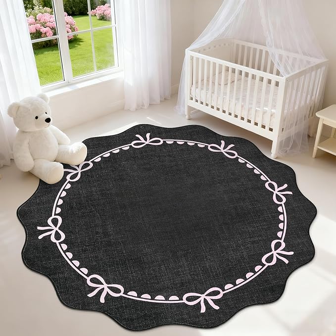 GarveeHome Scalloped Bow Rug for Living Room, 5ft Round Rugs Washable Solid Rug by GarveeHome