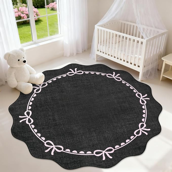 GarveeHome Scalloped Bow Rug for Living Room, 6ft Round Rugs Washable Solid Rug - Image 3