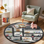3.3ft Round Kids City Road Car Play Rug - Image 2