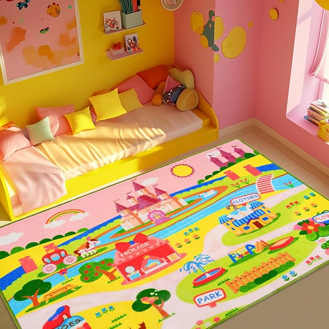Booooom Jackson Enchanting Kids Pink Castle Rug by BooooomJackson