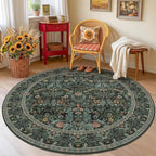 Dark Green 6ft Round Rugs for Living Room, Botanical Floral Washable Circle - Image 8