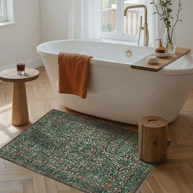 Rugxara Entryway Rug Door Mat, Washable Samll 2x3 Rug, Boho Green Front Door Mat - Image 3