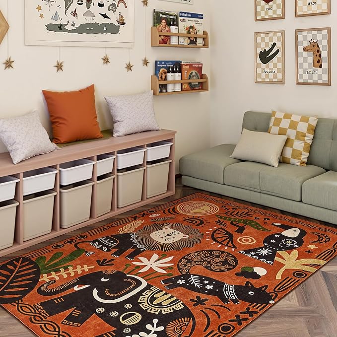jinchan 5x7 Cute Area Rug Kids Washable Fun Rug Terracotta Boho Jungle Indoor - Image 9