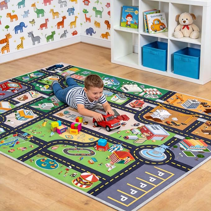 Kids Rug Playroom Car Play Mat City Life Road Rug - Image 6