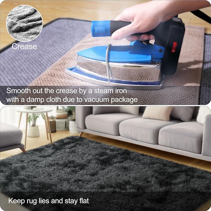 qulint 2x3 Black Grey Rug for Bedroom, Fluffy Small Area Rug for Living Room - Image 5