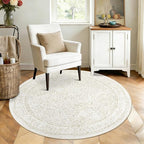Round Rugs 4ft Vintage Floral Small Circle Rug, Washable Non Slip Soft Low Pile - Image 3