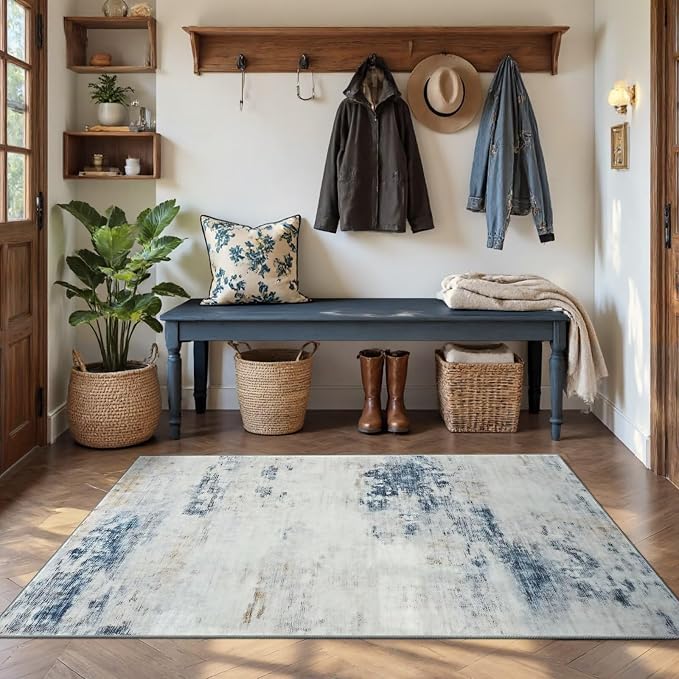 Toneed Abstract Area Rug Modern Washable Rug Soft Non Slip Rug Low Pile - Image 3