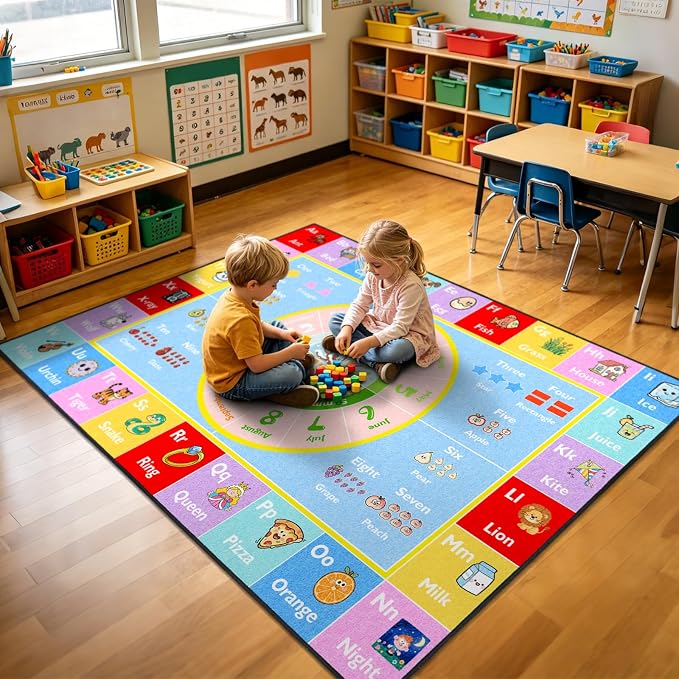 ABC Kids Rug for Playroom, 4x6 ft Alphabet Small Classroom Rug, Non-Slip by GRAMBET