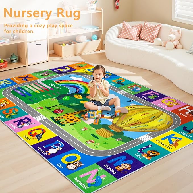 Kids Rug for Playroom Educational ABC Rug Washable Play Mat Learning Alphabet - Image 8