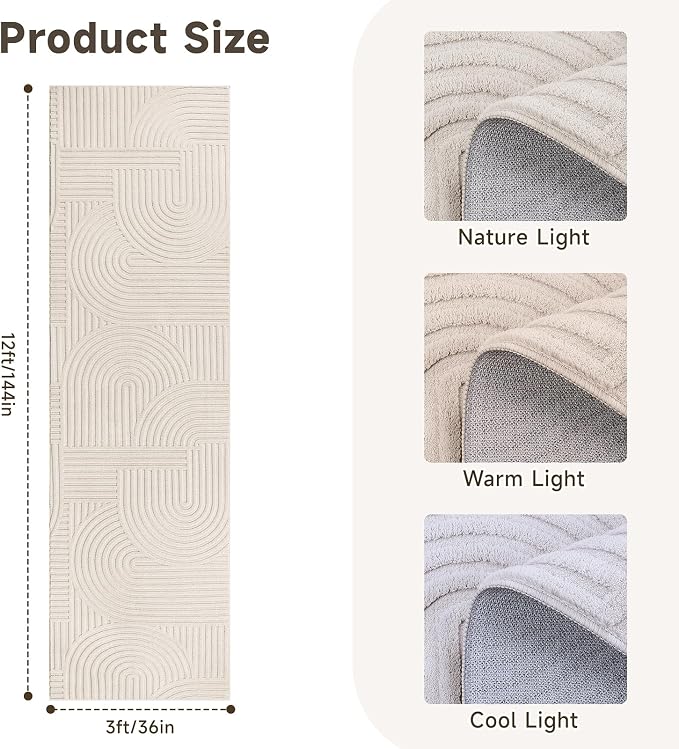Pauwer 3x12 Washable Area Rugs for Living Room Modern Beige Solid Color Soft - Image 2