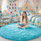 Amdrebio Blue Round Circle Rugs 6Ft by Amdrebio