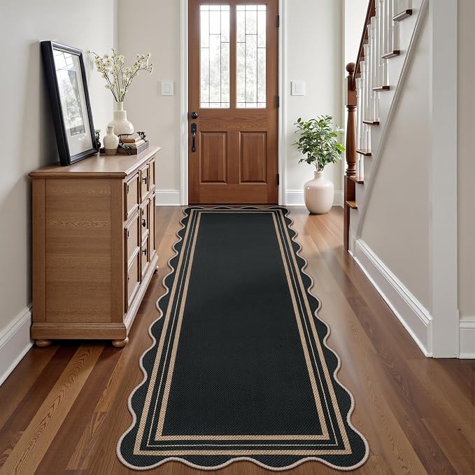 Scalloped 2.6x8 Kitchen Runner Rug, Washable Rugs - Image 7