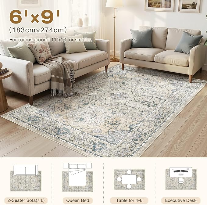 cotiled 6x9 Area Rug Machine Washable Vintage Carpet - Image 7