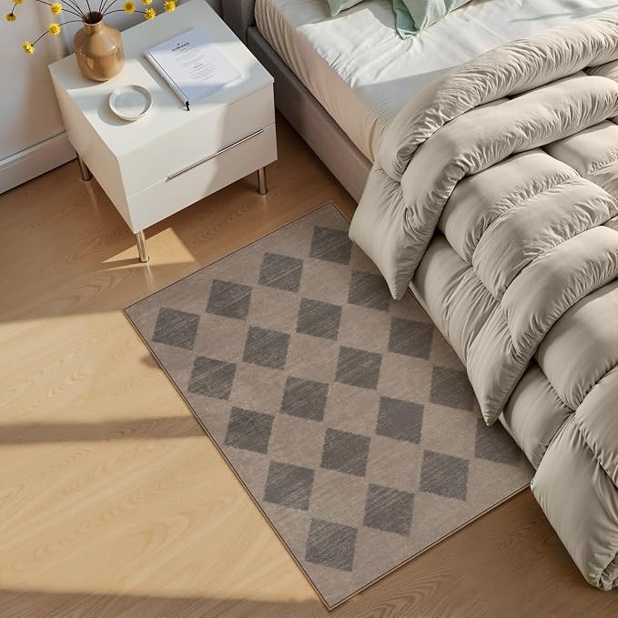 Lahome Zelie Checkered Washable 2x3 Brown Kitchen Rugs Non Slip, Small Printed - Image 3