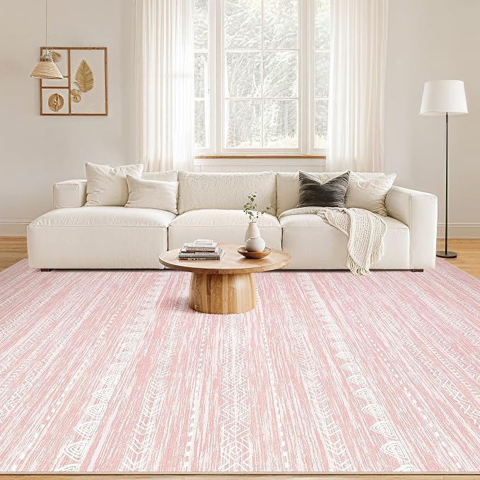 Nakagishi Pink Rugs for Bedroom Girls: 7x10 Washable Boho Large Neutral Cute - Image 6