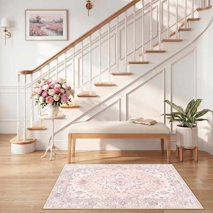 RELEANY Area Rugs Small 2'6"x4' Washable Non-Slip, Floral Vintage Distress - Image 2