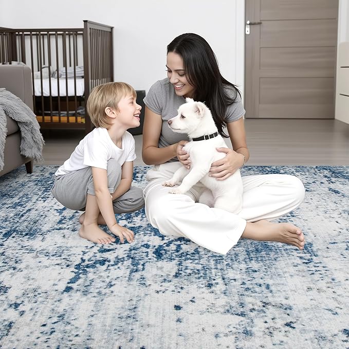 2.6'x14' Runner Rug Washable Rug: Modern Abstract Soft Thin Runner Rug Blue - Image 8
