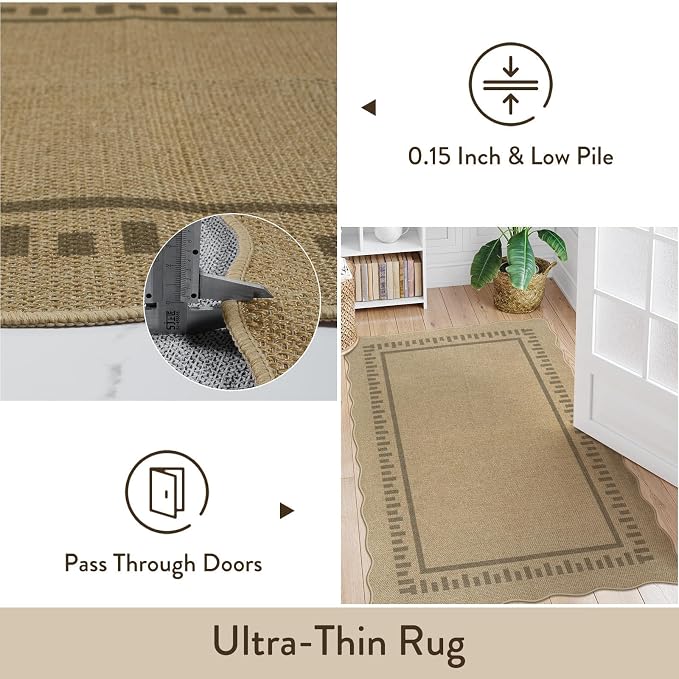 LIVEBOX Scalloped Washable 3x5 Outdoor Rug, Easy Jute Tan Rugs - Image 7