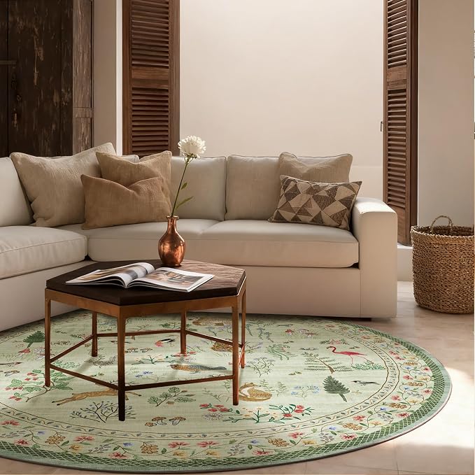 4x4 Round Bedroom Rug Washable: Living Room Rug Stain Resistant Non Slip Low - Image 7