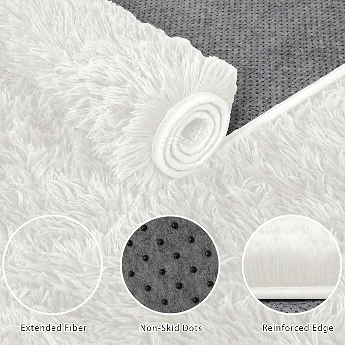 6x9 Area Rug for Living Room:Ultra Soft Fluffy Shag White Rugs, Large Fuzzy - Image 5