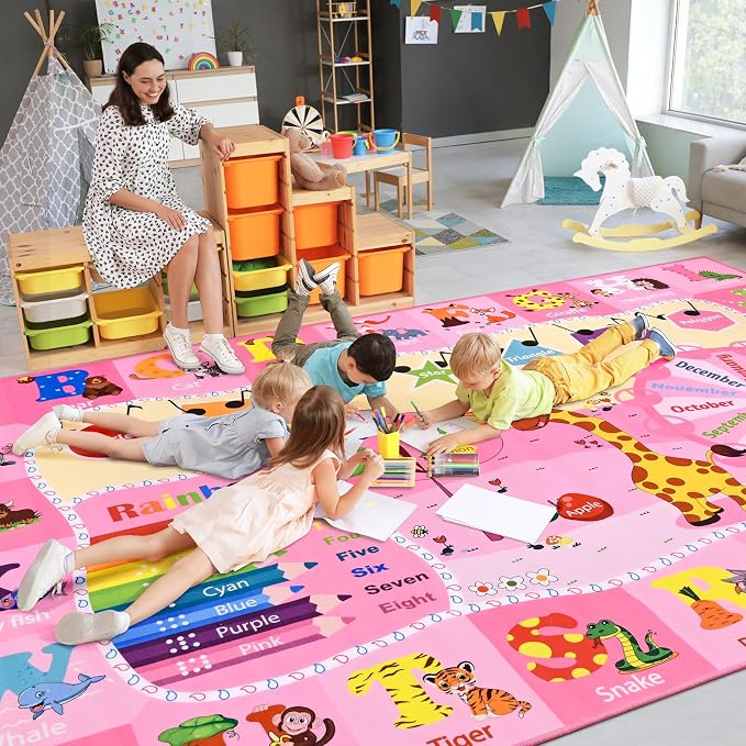 Kids Rugs for Playroom Bedroom Classroom Nursery, Non-Slip and Washable Rugs by BBENRON