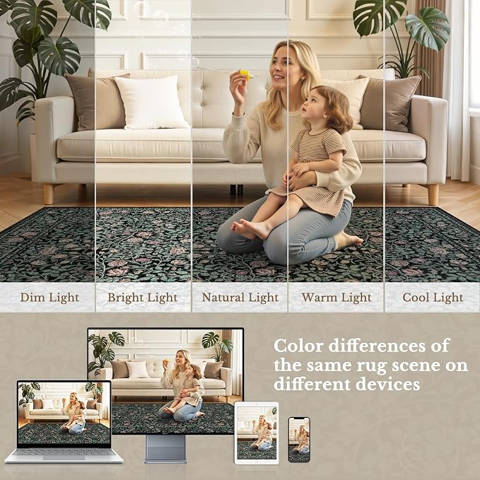 5x7 Area Rugs Living Room Rug: Floral Washable Rug Vintage Boho Soft No Slip - Image 9