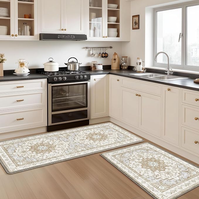 Boho Kitchen Mats for Floor 2 Piece Set Anti Fatigue Cushioned PVC Kitchen Rugs - Image 7