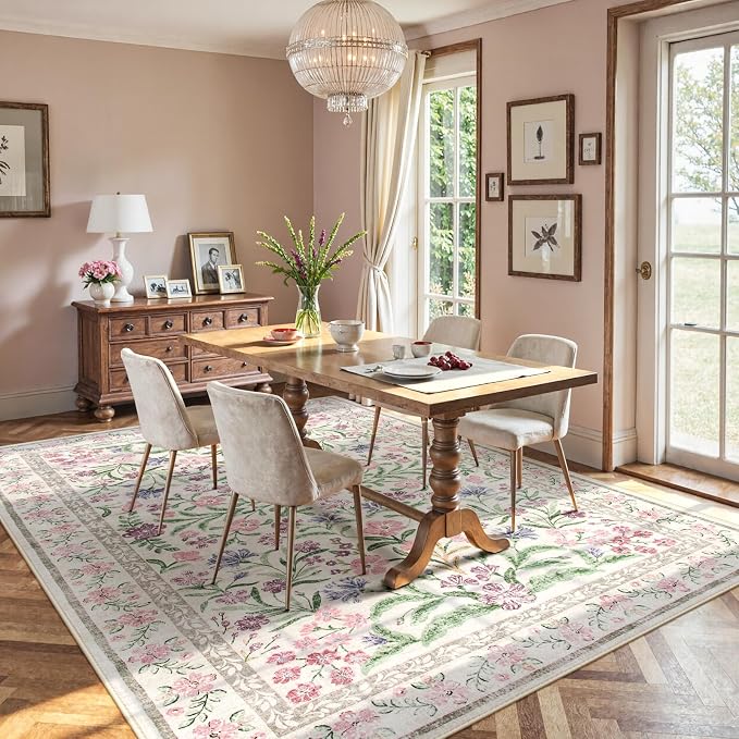Wonnitar Purple Floral 8x10 Area Rugs, Washable Rug - Image 9