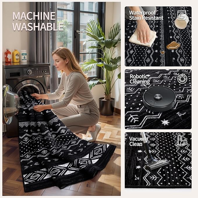 SERISSA 8x10 Area Rugs for Living Room, Washable Non-Slip Black and White Boho - Image 3
