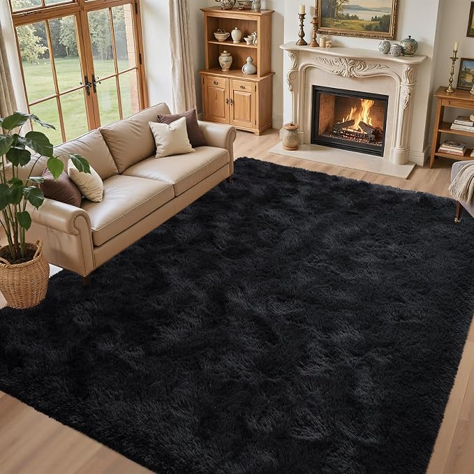 5x7 Black Area Rugs for Living Room, Large Fluffy Shag Bedroom Rugs Non-Slip by Lo%CC%80utiRootHome