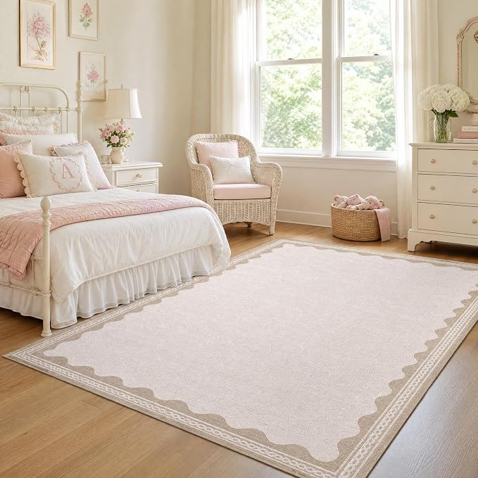 GarveeHome Scalloped Beige Washable Rugs 9x12 Rug - Image 3