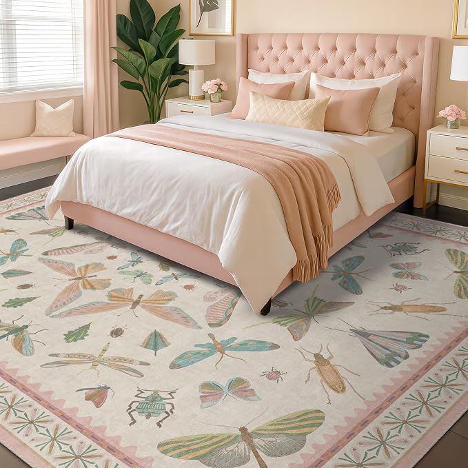 Hazo Haus 7x9 Cute Insect Rugs for Girls Bedroom by HazoHaus