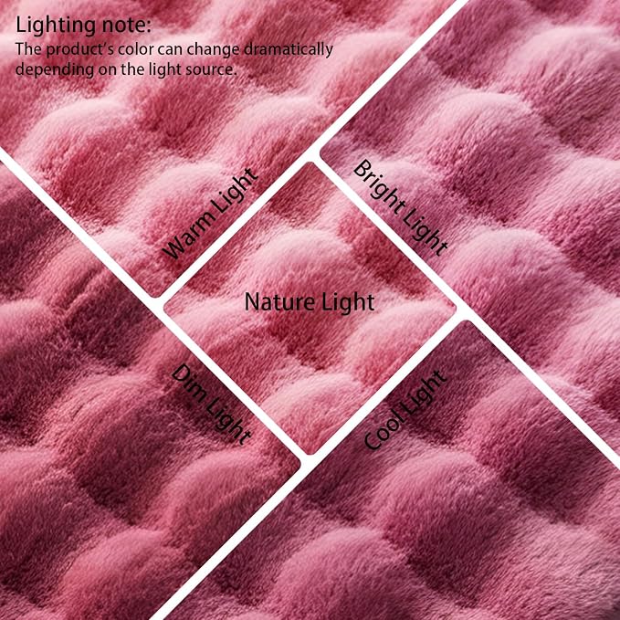 Dusty Rose Rabbit Plush Rug 8'x10', Fluffy Faux Fur Shaggy Area Rug - Image 6