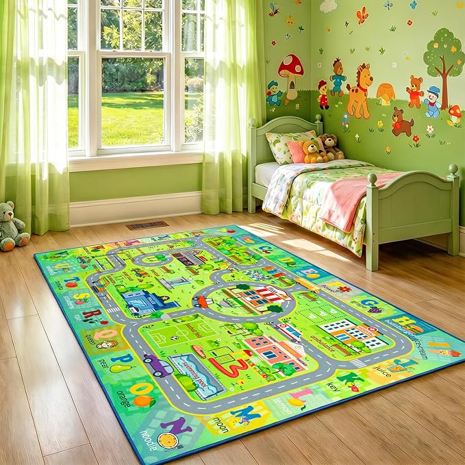 Chicrug 4x6 Car Road Area Rug for Kids Playroom Bedroom, Non Slip Low Pile - Image 7