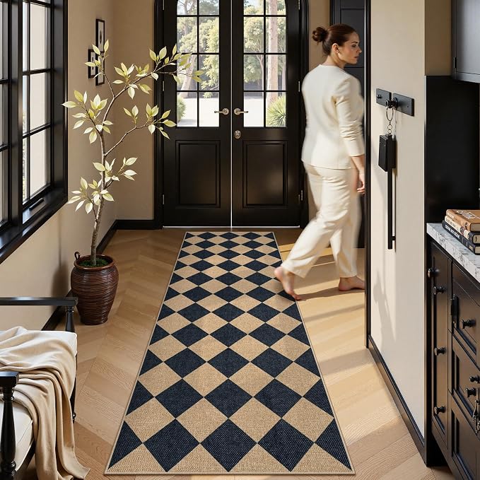 Lahome Checkered Easy Jute Non Slip Kitchen Runner, Checkerboard Indoor Outdoor - Image 8