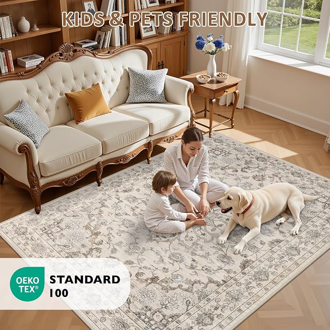 2x3 Area Rugs Living Room Rug: Washable Vintage Distressed Floral Rug No Slip - Image 8