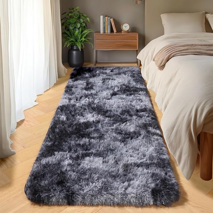 ONASAR Runner Rugs for Bedroom Living Room, Fluffy Tie-Dyed Dark Grey 2x6 by ONASAR