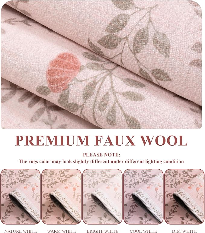 YIHOUSE 5x7 Pink Floral Rug for Bedroom Girls, Washable Area Rugs for Living - Image 4