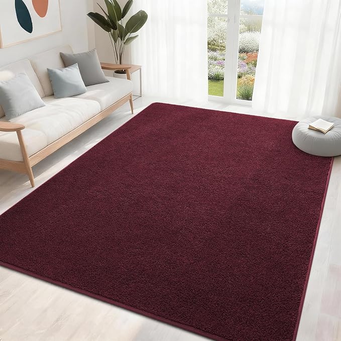 7x10 Feet Red Area Rugs for Bedroom, Indoor Washable Memory Foam Burgundy Rug - Image 3