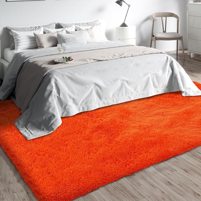 Orange Shag Area Rugs for Bedroom Living Room, 8X10 Ultra Soft Fluffy Area Rugs - Image 9