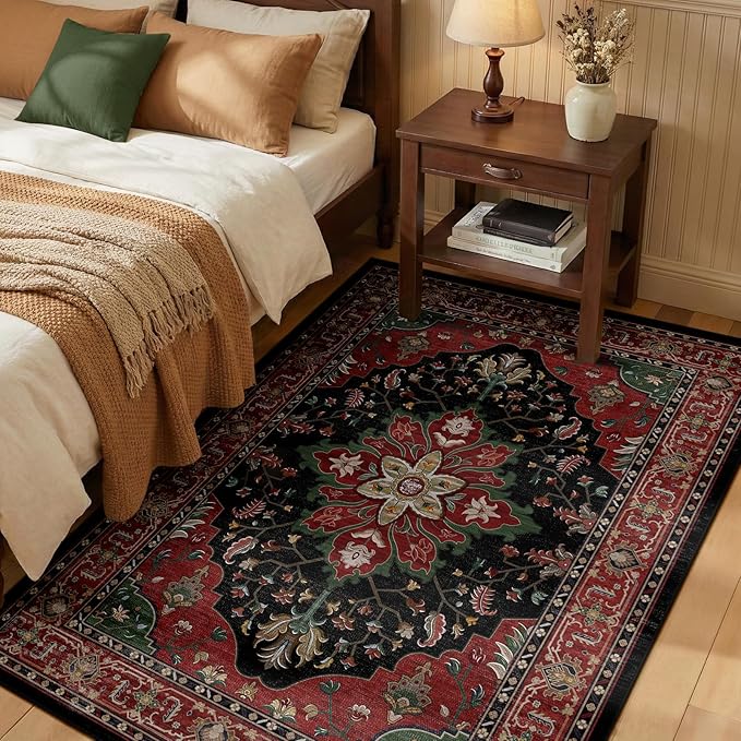 RELEANY Area Rugs 3'x5' Washable Non-Slip, Floral Vintage Distress Medallion by RELEANY