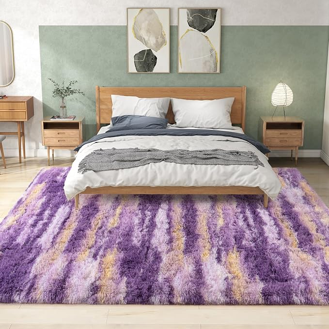 Shag Rugs for Living Room 5x7, Ultra Soft Abstract Purple Big Fuzzy Rugs for - Image 2