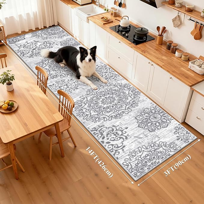 HEBE Hallway Runner Rug 3'x14' Washable Vintage Distressed Area Rugs Non Slip - Image 2